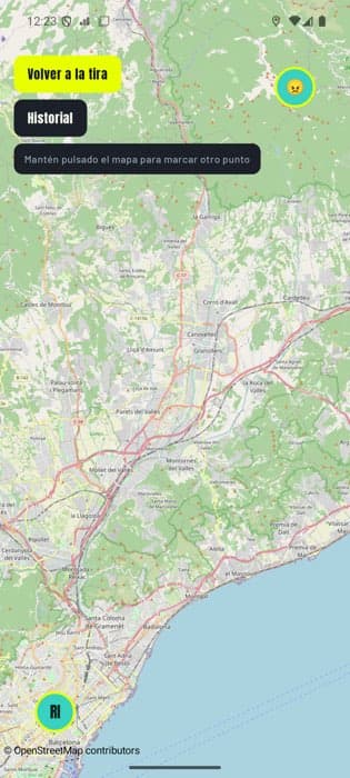 Mapa de la excursión con la posición del grupo, estilo Radarbot