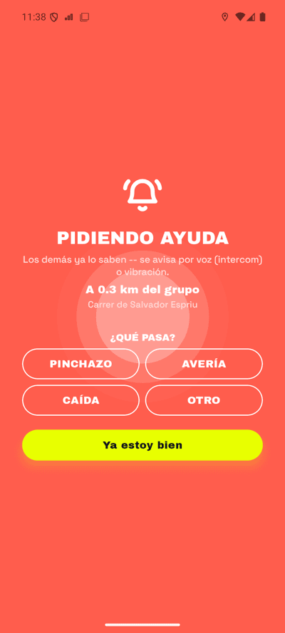 Pantalla de Pidiendo ayuda con motivo y Ya estoy bien